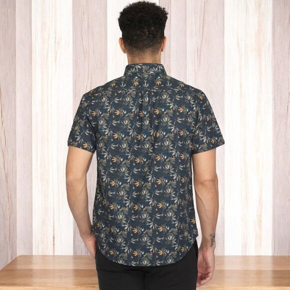 Vustra Mens Short Sleeve XLarge Navy Lily Print Button Down Cotton Shirt NEW - Picture 4 of 11
